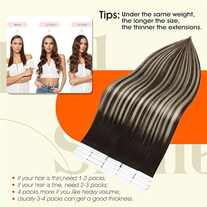 Full Shine Hair Extensions Tape ins Color 2/60/2 Tape in Hair Extensions Real Human Hair 50G Glue in Extensions Seamless Tape ins Human Hair 18Inch Remy Invisible Human Hair 20Pcs for Women Add Length