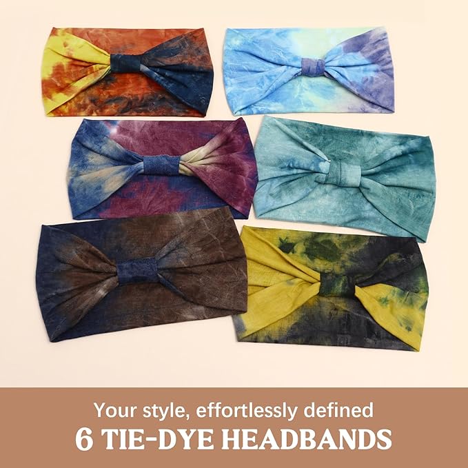 Wide Headbands for Women Knotted No Slip Head Bands Soft Turban Headband Hair Accessories Boho African Solid Color Head Wraps for Women Yoga Workout Pack of 6