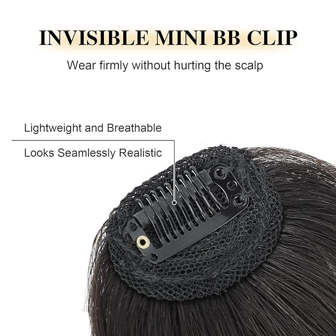 BOGSEA Clip in Bangs Real Human Hair Bangs Hair Clip with Temples Hairpieces for Women Natural Looking Fringe Hair Extension for Daily Wear(Wispy Bangs, (Brown Black))