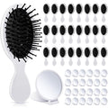 Meanplan 48 Pcs Mini Hair Brush Set 24 Travel Wet Dry Hair Combs Pocket Detangling 24 Compact Folding Makeup Mirrors for Spa Sleepover Birthday Bridal Shower Bachelorette Christmas Party Gift(White)