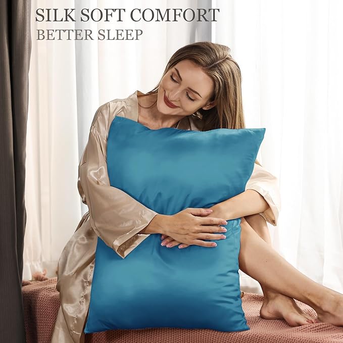 Adubor 100% Silk Pillowcase - Mulberry Silk Pillow Cases, 23 Momme 6A Grade Fibers, Silk Pillow Case for Hair and Skin Health, with Hidden Zipper (Queen 20''x30'', Peacock Blue, 1PC)