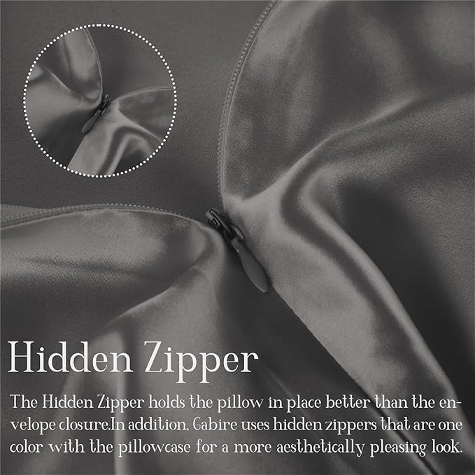 Mulberry Silk Pillow Cases Set of 2, Both Sides Real Silk Pillow Cover for Hair and Skin Cool Pillowcase Organic Silk Pillowcase 2 Pack with Hidden Zipper, Grey, Queen (20"×30")