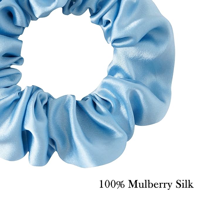 Mulberry Silk Hair Scrunchie, 100% Silk, No Damage for Frizz Prevention, Sleep Scrunchie, Hair Accessories for Women (Light Blue)-1pcs
