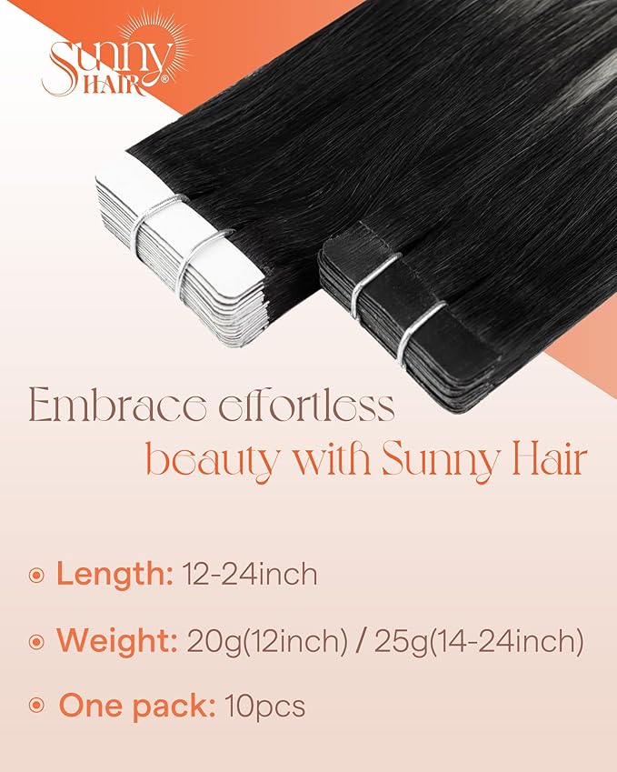 Sunny Hair Tape in Hair Extensions Real Human Hair Invisible Remy Hair Extensions Tape ins for Women Ombre Natural Black Root to Sliver Grey 20 inch 25G