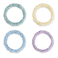 22 Momme 100% Mulberry Silk Hair Ties, Well-Hold Elastic for No-Damage (4Pack, Banana, Sky Blue, Lavender, Light Green), 6A, Scrunchies, Reduces Frizz & Breakage, OEKO-TEX Certified