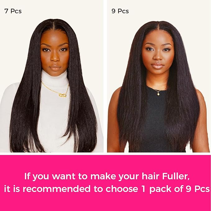 Lashey Seamless Clip in Hair Extensions Human Hair 130g 9pcs #2 Dark Brown Light Yaki Straight 14 Inch Clip in Hair Extensions Full Pack with Soft PU Invisi Edge