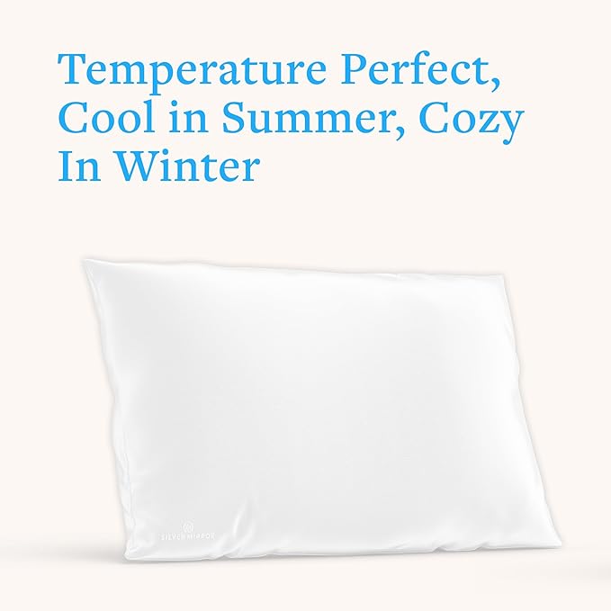White Silk Pillow Case, Fits Standard Queen Pillow, 100% Mulberry Silk Pillowcase 22mm, 6H High-Grade Fibers, 100% Silk Pillowcase for Healthy Skin & Hair