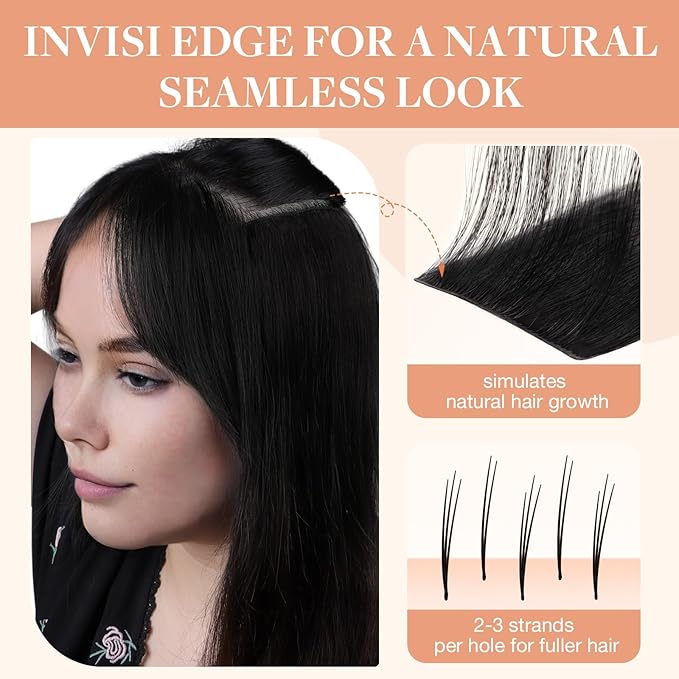 GOO GOO Invisi Edge Tape in Hair Extensions Human Hair, 1 Jet black 20pcs injected with 20pcs classical tape ins, 24inch 100g, Virgin Remy Hair, Natural Look
