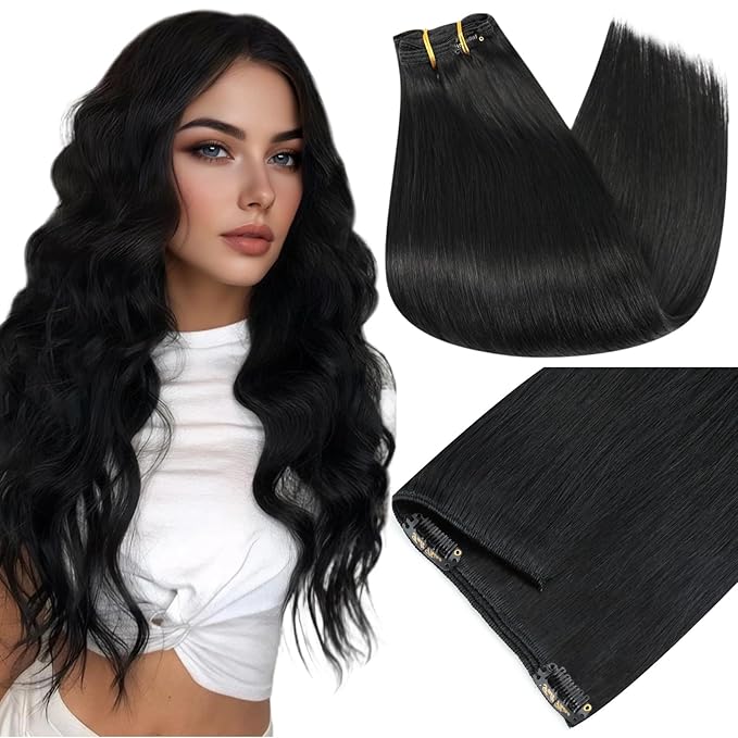 Full Shine Clip ins Real Human Hair Black Women 18 Inch Jet Black Clip in Extensions Real Human Hair 7 Pcs 135 G