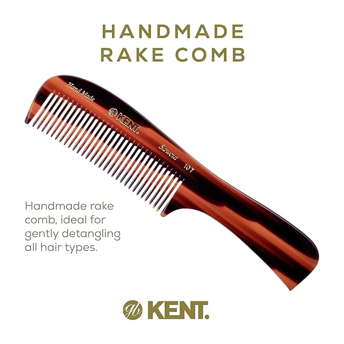 Kent 10T Tortoise Large Detangler Comb, Handmade Wide Tooth Comb for Curly Thick Hair, Detangling Combs For Wet and Dry Hair, Saw-Cut and Hand Polished Made in England