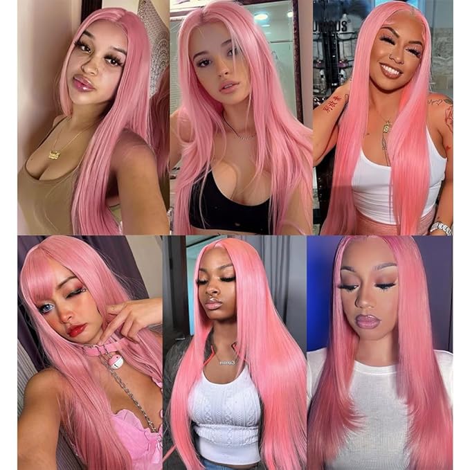 Pink Human Hair Bundles Light Pink Straight Bundles 20 22 24 Inch Niegmeag Hair Double Weft Unprocessed Brazilian Virgin Remy Hair Extensions 300g