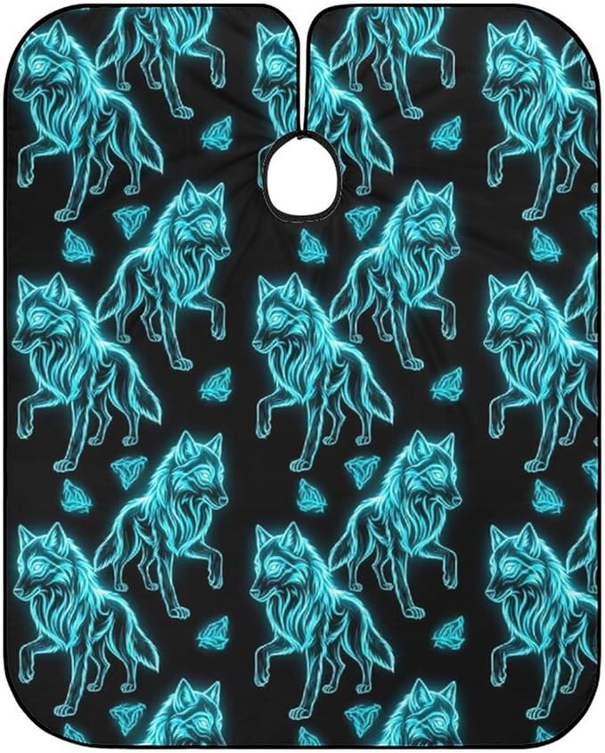 Adjustable Salon Cape, Dyeing Salon Apron Cool Cyan Wolf Art Shampoo Cutting Household Capes Wrap for Hair Dye