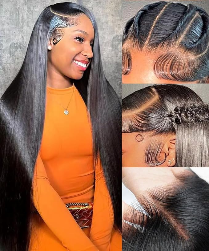 34 Inch Straight Wigs Human Hair 13x6 Real Virgin Human Wig 200 Density HD Lace Frontal Wigs Human Hair Pre Plucked Can Last 6-9 Months Tangle-Free Natural Black for Women