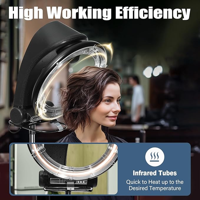 3 in 1 Orbiting Infrared Hair Dryer, Professional Salon Hair Steamer with Adjustable Height 55.12-64.96in, Digital Display & 4 Wheels for Hair Care, Coloring, Drying, 110V