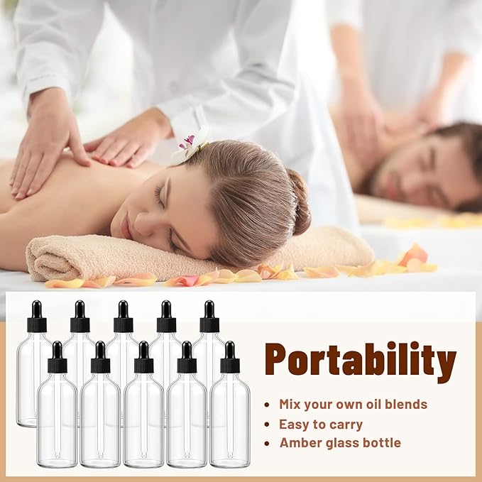 Tessco for you 20 Pack 3.4 oz Glass Dropper Bottles with Glass Eye Droppers for Essential Oils, Empty Oil Bottles with Funnel, Labels and Pipette for Hair Oils Perfume Cosmetic Travel(Clear)