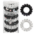 Upgraded Version Spiral Hair ties for Women, No Crease Clear Coil Hair Ties Spiral Ponytail Holders Scrunchies, Hair Coils/Phone Cord Hair Ties for Thin Hair/Soft Elastic. (8, Black and White）