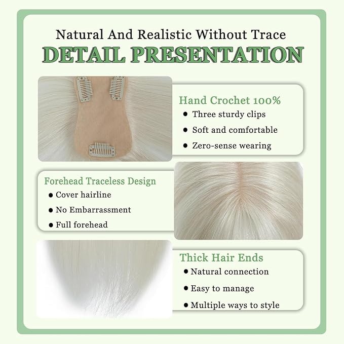 Hair Toppers for Women Real Human Hair, 360°3D Bangs Clip Human Toppers for Women with Thinning hair Realistic Scalp Line (60#, 3D Wispy Bangs(11 * 7))