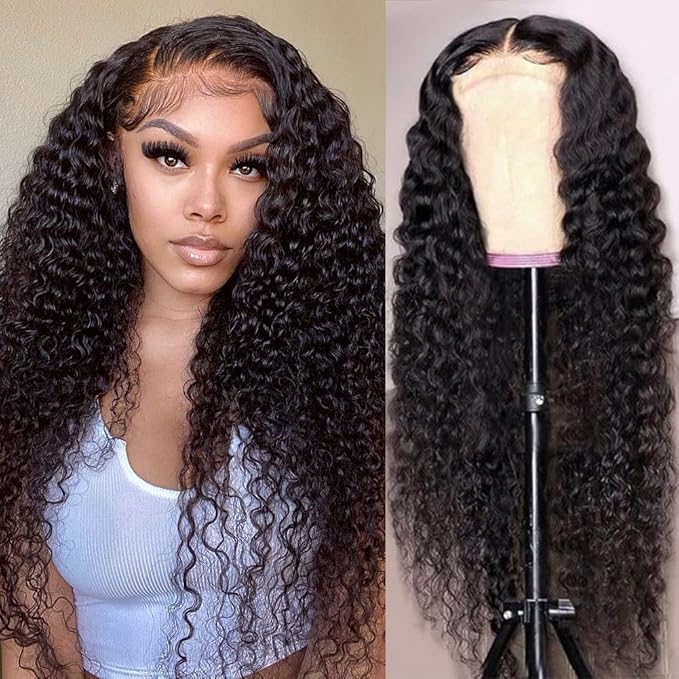 SOSATISFY Deep Wave Lace Front Wigs Human Hair 4x4 HD Transparent Lace Closure Wigs Glueless 180% Density Human Hair Wigs for Black Women Pre Plucked with Baby Hair (22 inch)
