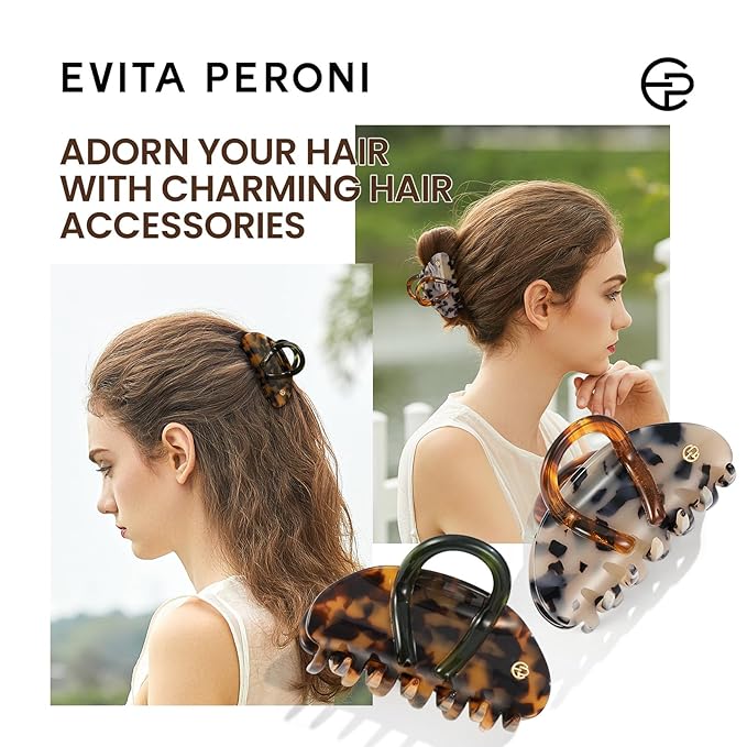 EVITA PERONI Middle Hair Clip, "Vintage Candy" Hair Clips for Women Strong Grip Acetate Shark Claw Clip with Gift Box, Amber