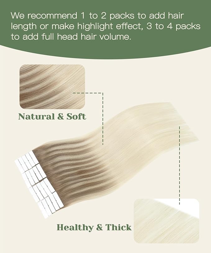 SURNEL Injected Invisible Tape in Extensions Human Hair Ash Brown to Platinum Blonde Seamless Remy Invisible Tape in Extensions 20Inch 20 Pcs 45g(#860,20)
