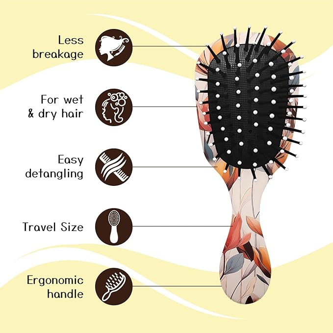 Mini Hair Brush,Cute Detangling Travel Hair Brush,Soft Bristles for Effortless Tangle Removal,Detangler Hairbrush for Women Men Boys Girls Kids Wet Dry All Hair Types (Orange Tulip, Mini)