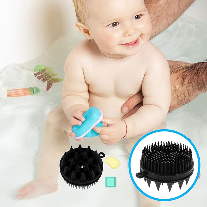 Silicone Bathing Brush and Massage Shampoo Brush for, 1pcs Black Silicone Scalp Scrubber Body Scrubber for Gentle Bathing and Hair Care