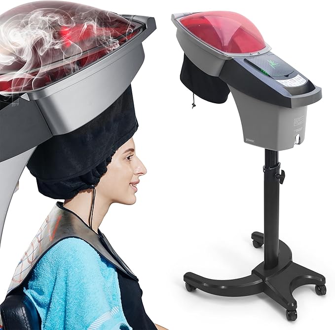 Elitzia Hair Steamer Salon Micro Mister Scalp Treatment Dye Perm Professional O3 Ozone Hooded Barber Shop Use for Natural Black Hair with Wheels ET1408B 7-Color Light
