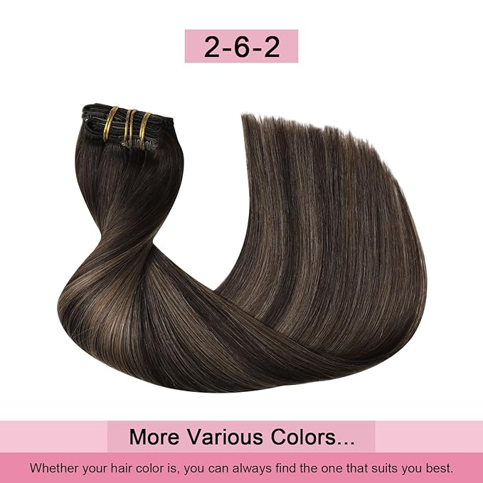 Pro2.0 Remy Clip in Extensions Real Human Hair #2/6/2 Balayage Dark Brown to Chestnut Brown Remy Clip in Hair Extensions Real Human Hair 18inch 120g Thick 7pcs Double Weft（#2/6/2-18inch）