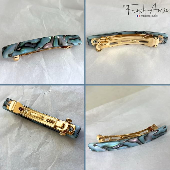 French Amie Small 2 1/4 Inches Celluloid Handmade Golden Brown, Tokyo, Onyx, Opera, Pearl Black, Ivory, Finish Automatic Hair Clip Hair Barrette (Gray Magma)