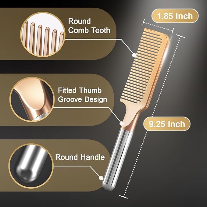 Hair Comb for Women and Men, Durable Detangling Hair Comb with Handle, Large Detangler Comb for Thin Straight Short Hair(Gold)