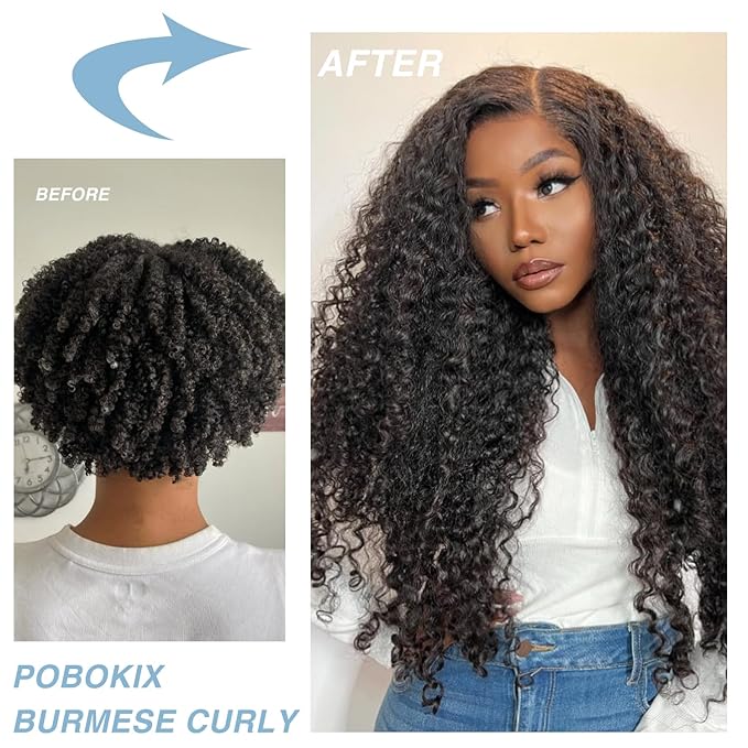 Burmese Curly Clip in Hair Extensions Real Human Hair 8Pcs Brazilian Human Hair Clip ins for Black Women With 18Clips 120g 24inch #1B Natural Black
