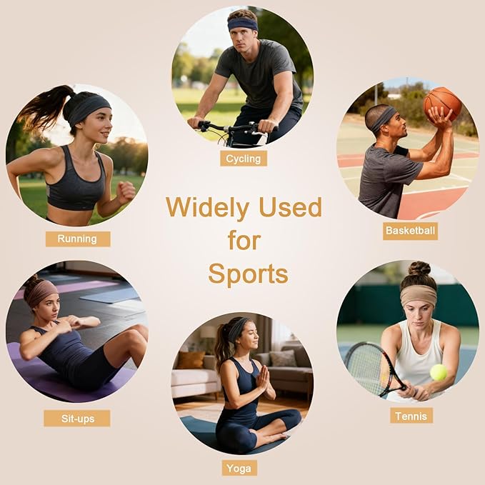 6 Pack Wide Headbands for Women - No Slip Hair Bands for Sports Yoga Workout Running Daily Use, Soft Stretchy Elastic Sweat Wicking Head Wraps Hair Accessories