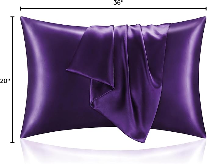 BEDELITE Satin Pillowcase with Zipper, Plum Purple King Size Pillow Cases Set of 2, Super Soft and Cooling Similar to Silk Pillow Cases, Gift for Women Men(20x36 Inches)