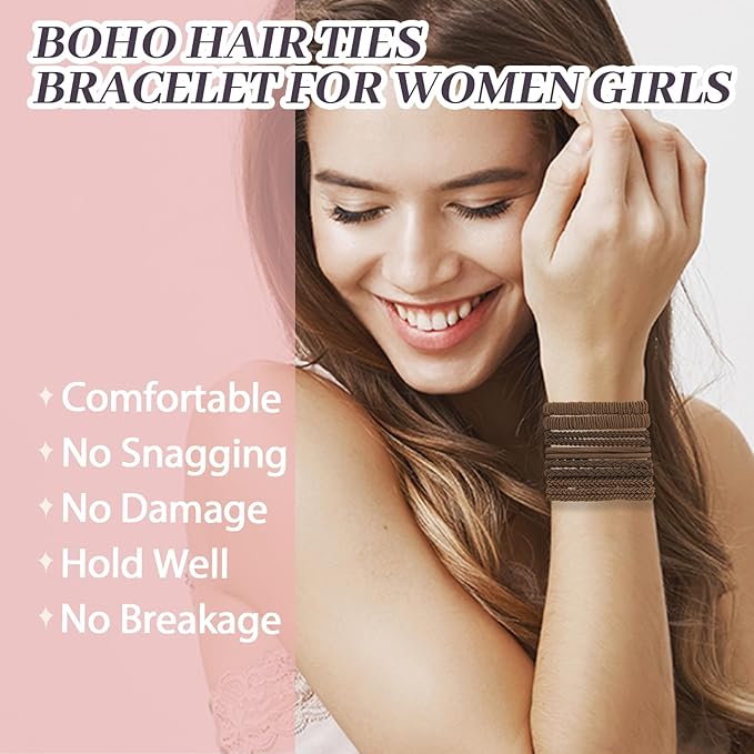 JIIRS 10PCS Boho Hair Ties,Elastic Bracelets,Elastic Hair Ties, Hair Bands For Ponytails,Ponytail Holder for Thick or Thin Hair,Boho Hair Bracelets No-Damage For Daily Life, Sport, Working(Set2)