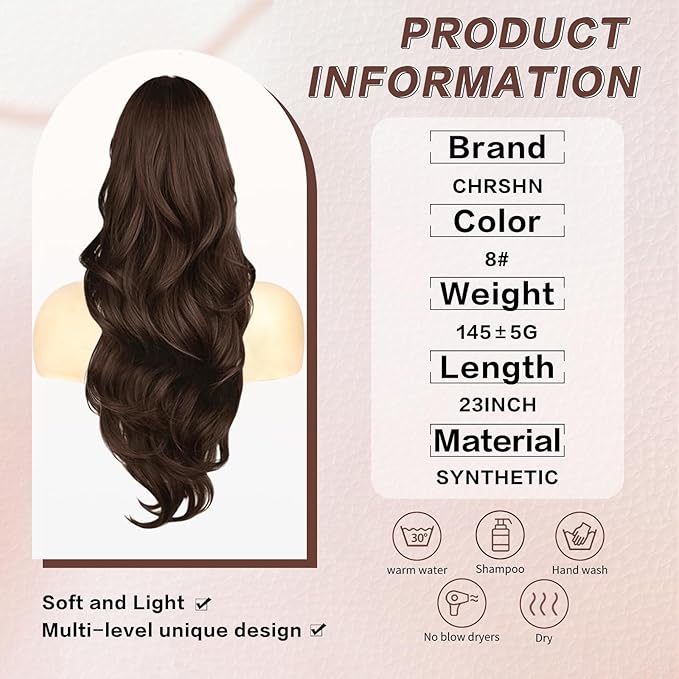 Ponytail Extension, Drawstring Ponytail Extension for Women 23 Inch Long Brown Wavy Pony Tails Hair Extensions Synthetic Clip in Ponytail Hairpiece for Women