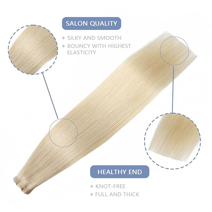 COOKAYU Invisible Tape in Hair Extensions, Invisi Edge Tape in Hair Platinum Blonde 50g 20pcs 22Inch Seamless Human Hair Extensions Straight