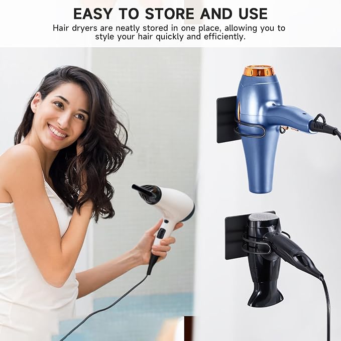 Hair Dryer Holder Wall Mounted, Hairdryer Holder for Bathroom, Blow Dryer Holder, Hair Tool Organizer for Hair Dryer Hanger Storage, Adhesive Blow Dryer Organizer (Black)