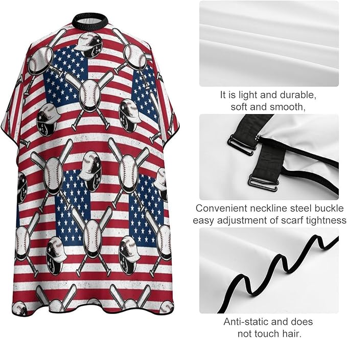 Women Vintage Baseball American Flag Barber Hairdressing Cape, Full Coverage Hairdressing Haircut Apron for Barbers, Haircut Tools