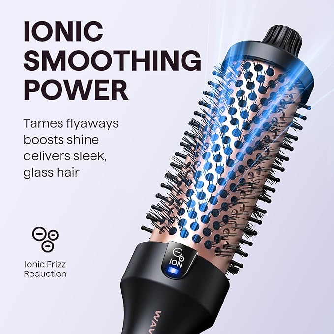 Wavytalk Thermal Brush, Blowout Boost 1.5 inch Heated Round Brush for Blowout Look, Negative Ion Technology, Ceramic Tourmaline, 5 Temperature Settings, Dual Voltage, Purple, Less Damage