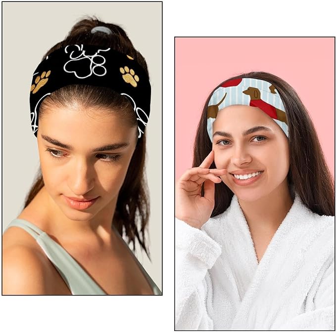 6 Pcs Stretchy Headbands for Women, Absorbed Sport Headband Soft Twist Knotted Headbands for Daily Life Yoga Workout, Dogs Collection Multi Animal