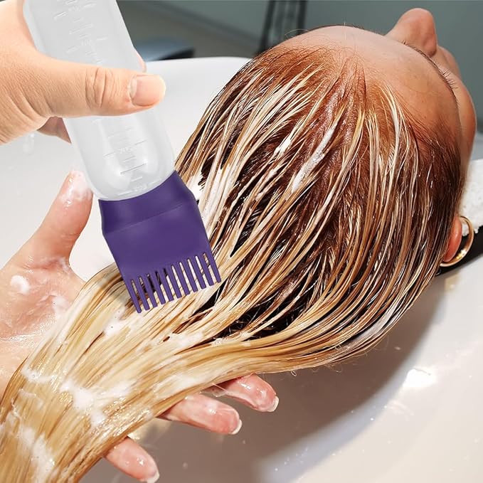 4 PCS Root Comb Applicator Bottle,Hair Oiling Applicator,Hair Oil Applicator Bottle for Hair Dye Shampoos Hair Salons.6oz (Purple+Grey+Red+Green)