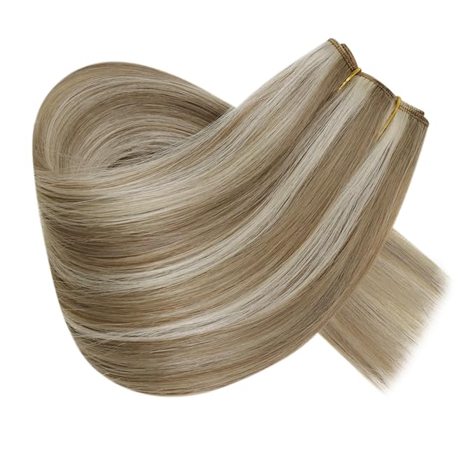 RUNATURE Secret Wire Hair Extensions, Invisible Human Hair Extensions with Transprent Fish Line Extensions, Straight Remy Natural Hair for Women, Tangle-free, 12 Inch 70g #8P24 Brown Highlight Blonde
