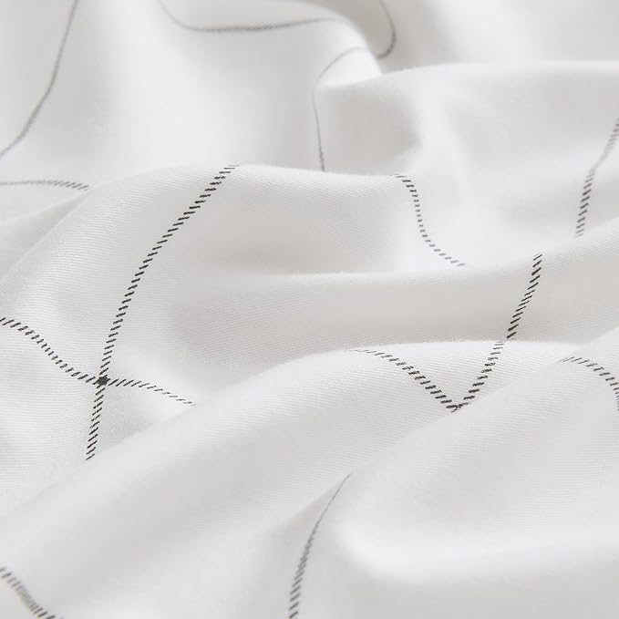 JELLYMONI 100% Natural Cotton Plaid Standard Pillowcases Set, 2 Pack White with Black Grid Geometric Pattern Printed Pillow Covers with Envelope Closure(Pillows are not Included)