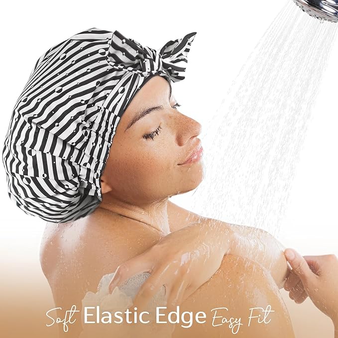 Yanibest Shower Cap for Women Reusable Waterproof, Adjustable Non-Slip Shower Hair Cap, Washable Bath Hat for Long Hair