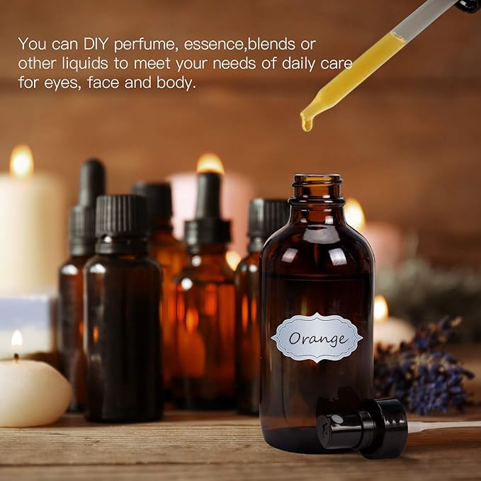 ULG Fine Mist Sprayers 4 oz Amber Boston Bound Glass Bottles 8 Pieces Empty Spray Atomizer Aromatherapy Cosmetic Sprays Including Waterproof DIY Labels