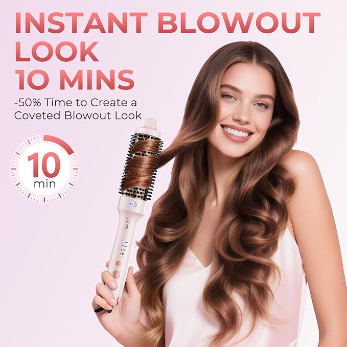 ABNER Thermal Ionic Brush, 1.5 inch Heated Round Brush for Blowout Look, Volumize, Style, Makes Hair Shinier & Smoother, Dual Voltage, Negative Ion Technology, Titanium, Temperature Settings