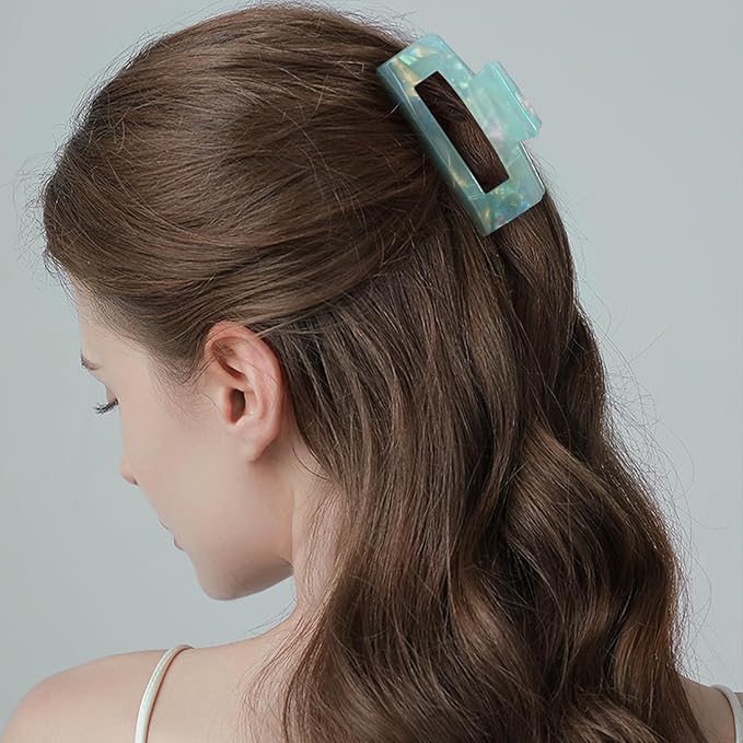Jayongnee Hair Claw Clips - 4Pcs Medium Clips for Thick or Thin Hair - Square Claw for Women - Rectangle Hair Clips Nonslip Acrylic Hair Accessories for Girls (pink,white,blue,green)