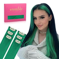 WENNALIFE Green Clip in Hair Extensions Real Human Hair 35g 6pcs 18 Inch Colored Hair Extensions for Kids Women Colorful Hair Pieces Pop-up Style Straight Extensiones De Cabello Humano Con Clip