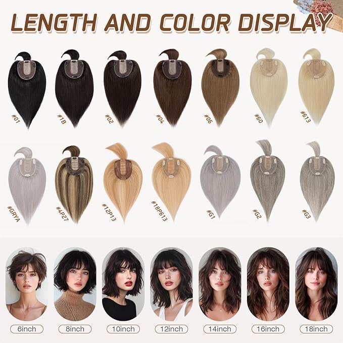 Rich Choices Real Human Hair Toppers for Women With Bang 100% Remy Human Hair Topper for Thinning Hair Clip in Silk Base Hair Topper 14 Inch G1 Grey Silver