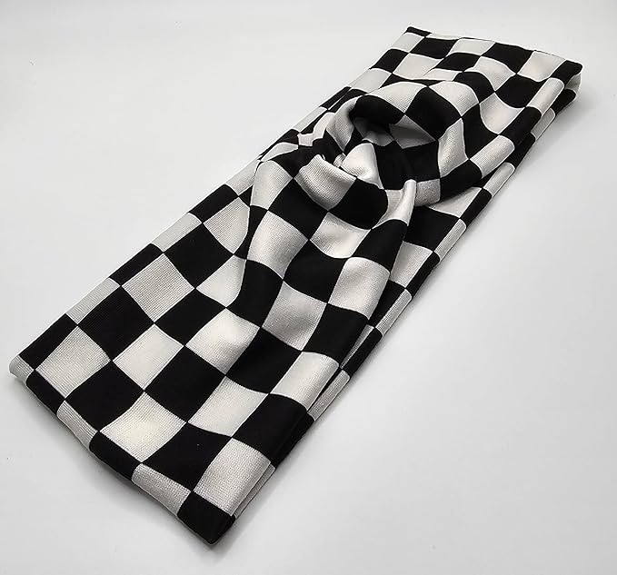 Soft Stretchy Headband, 3-in-1 Versatile Twist Style, One-Piece (Ready, Set, Race! Black and White Checkered, Adult)